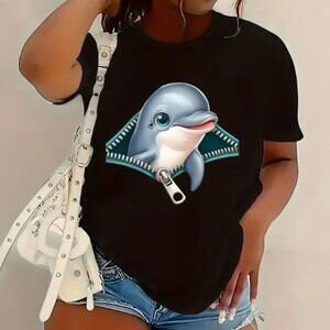 Plus Size Dolphin Print T-Shirt